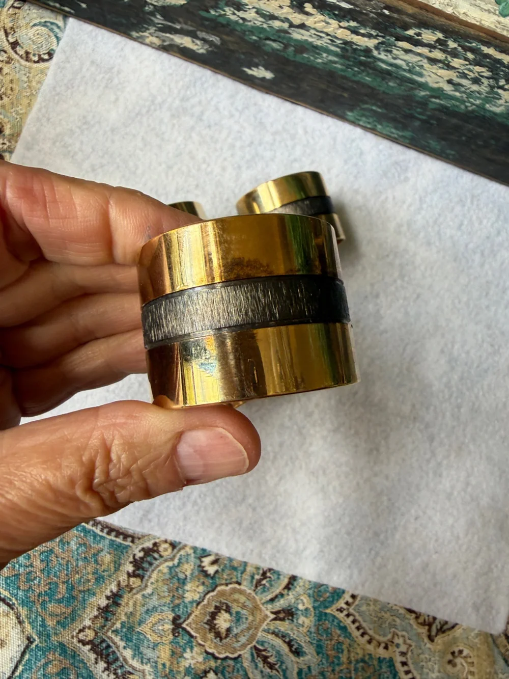 Brass Mixed Metal Napkin Rings Set Of 4 Made In Hong Kong Vintage Modernist